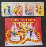 Malaysia Traditional Dances 2024 Dragon Dance Chinese Lunar Zodiac Indian Malay Costumes Cloth (stamp + Ms) MNH - Maleisië (1964-...)