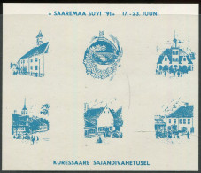 Estonia:Unused Label Saaremaa Summer 1991, Kuressaare Town When Century Changed, Blue, Saaremaa Philately Society Issue - Estonia