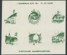 Estonia:Unused Label Saaremaa Summer 1991, Kuressaare Town When Century Changed, Green, Saaremaa Philately Society Issue - Estonia