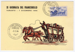 1969 Cartolina MAXi Maximum XI Giornata Del Francobollo, Carrozza, Cavalli, Horses - Cartes-Maximum (CM)