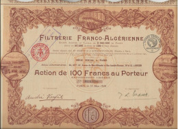 FILTRERIE FRANCO-ALGERIENNE  ACTION ILLUSTREE DE 100 FRS - 1928 - Petróleo