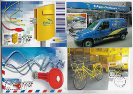 Greece 2013 4 Maximum Card Postal Transport Bicycle Car Digital Service Mail Office - Posta