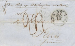 MTM102 - 1860 TRANSATLANTIC LETTER USA TO FRANCE Steamer CITY OF WASHINGTON - UNPAID 3 RATE - Storia Postale