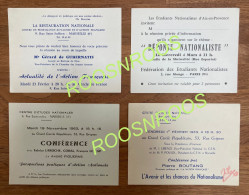 LOT DE 4 CARTONS  D'INVITATION - NATIONALISME - ACTION FRANCAISE - CEN MARSEILLE - AIX - 1963 - Otros & Sin Clasificación