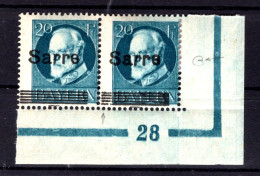 Saar 21 PFHI+I+PlNr Mit PLATTENNUMMER 28 ** MNH POSTFRISCH (T1667 - Ungebraucht