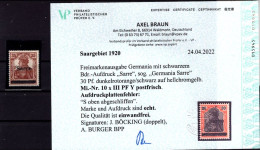 Saar 10xIIIY ABART ** MNH POSTFRISCH BPP Befund 400EUR (T1437 - Neufs