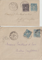 1894 - 2 ENV. ENTIERS SAGE - 2 TARIFS DIFFERENTS (NORMAL = 25c) De LE THILLOT +GARE EPINAL VOSGES => BOLTON (ANGLETERRE) - 1876-1898 Sage (Type II)