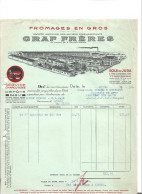 2 Factures Illustrées (usine) 1938 Avec Logo Service Charcuterie Cochon / 39 DOLE / 75001 PARIS / Fromages GRAF - Alimentos