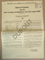 WOII - Affiche - 1941 - Benuttiging Van De Niet Vroege Aardappelen Oogst 1941  (P409) - Affiches