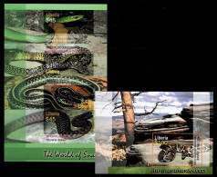 Rough Green, Speckled King, Red Milk, Garter, Snakes Reptiles, Liberia 2006 MNH Imperf MS+SS - Serpents