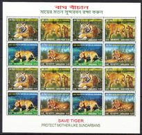 2013 Bangladesh Save The Tiger Cats Miniature Sheet Of 16  MNH - Felinos