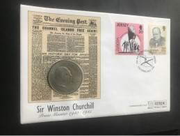 1996 Jersey Sir Winston Churchill Stamps Medal Mercury Cover See Photos - Lettres & Documents