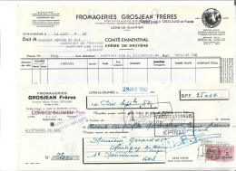 2 Factures + Traite & Bon Transport SNCF 1952-53/ 39 LONS LE SAUNIER / 75001 PARIS / Fromageries GROSJEAN - Alimentos