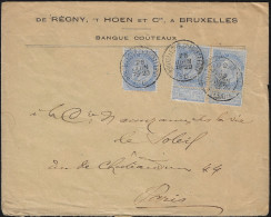 Belgique 1902 COB 60 X 3 Sur Lettre. Bruxelles Chancellerie à Paris. Nuances Différentes, Tarif Peu Commun - 1893-1900 Barbas Cortas