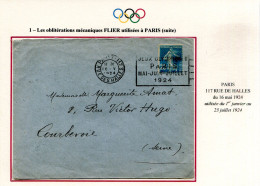 Jeux Olympiques PARIS 1924 - Oblitération Mécanique FLIER " PARIS RUE DES HALLES" - Ete 1924: Paris