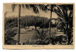 Postcard Fiji Village Scene Huts Trees Posted From Fiji 1936 With UK Postage Due - Figi