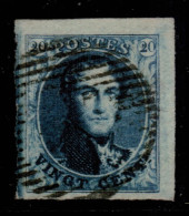 COB 11Aa, Bleu Fonce, 4 Larges Marges, Obliteration Centrale Aureolee, Bord De Feuille Superieur Droit, Superbe - 1849 Mostrine