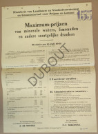 WOII - Affiche - 1941 Maximumprijzen Minerale Waters, Limonaden En Andere Dranken  (P402) - Afiches