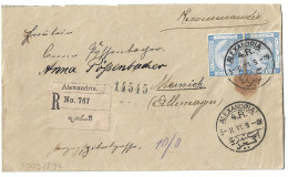 (C04) - REGISTRED COVER WITH 1P. X2 STAMPS ALEXANDRIA / 4R => GERMANY 1911 GRAND HOTEL BONNARD - 1866-1914 Khedivate Of Egypt