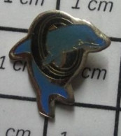 610D Pin's Pins / Beau Et Rare / ANIMAUX / DAUPHIN BLEUE ET BOUEE NOIRE - Animals