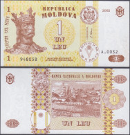 MOLDOVA - 1 Leu 2002 P# 8e Europe Banknote - Edelweiss Coins - Moldavie