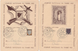 Journée Du Timbre 1943, 2 Cartes Lettres, Obl: Reims Avec Essai Fr Timbre Don Pérignon. - Brieven En Documenten