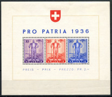 SUISSE - BLOC W 8 - PRO PATRIA 1936 - AVEC CHARNIERE - Bloques & Hojas