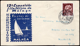 Málaga - Edi O 1429 - Mat Gomis 711 "12º Exposición Filatélica - Málaga 15/01/63" A Madrid - Storia Postale