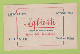 CARTE COMMERCIALE RISTORANTE BOTTIGLIERIA AGLIETTI / FIRENZE PIAZZA DELLA REPUBLICA - Visitekaartjes