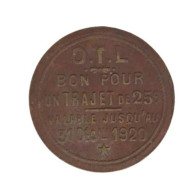 LYON - O02.04 - Monnaie De Nécessité - 25 Centimes 1920 - O.T.L. - Notgeld