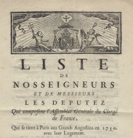 1750 ANCIEN REGIME RELIGION CATHOLIQUE  LISTE DES MEMBRES DE L' ASSEMBLEE  GENERALE DU CLERGE à Paris V.HISTORIQUE - Documenti Storici