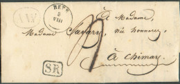 LAC De HEER 3-VIII Type 18 De 1844 Et Boîte AW De SURICE + Griffe Noire SR Vers Chimay. Port De '4' Décimes. - Superbe - 1830-1849 (Belgica Independiente)