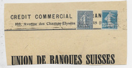 FRANCE ROULETTE SEMEUSE 25C+ 50C LIGNEE N° 161 FRAGMENT PARIS 1923 - Rollo De Sellos