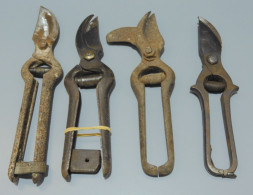 -4 SECATEURS ANCIENS JUS De GRANGE à Nettoyer 2 Avec Restes De Marques OUTILS    E - Antike Werkzeuge