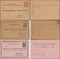 Berlin 1886 1888, 1897. 3 Entiers Postaux Poste Privée. Collecte De Fonds Pour Les Pauvres De La Communauté Juive Locale - Guidaismo