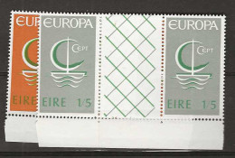 1966 MNH Ireland Mi 188-89 Gutter Pairs Folded - Unused Stamps