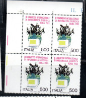 ITALIA REPUBBLICA ITALY 1983 CONGRESSO INTERNAZIONALE DI INFORMATICA GIURIDICA QUARTINA ANGOLO DI FOGLIO MNH - 1981-90: Mint/hinged