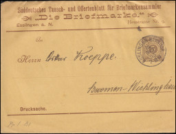 Württemberg PS 2 Ziffer Drucksache Die Briefmarke ESSLINGEN-BAHNHOF 14.3.1895 - Enteros Postales