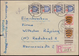 3+7+8 Wappen-Frankatur R-Bf. Not-R-Stempel TÜBINGEN 27.11.46 N. RADEBEUL 28.12. - Amtliche Ausgaben