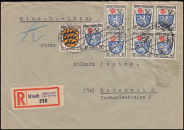 3+7 Freimarken Wappen 5+15 Pf. Auf R-Brief URACH (WÜRTT.) 25.3.47 Nach Radebeul - Amtliche Ausgaben