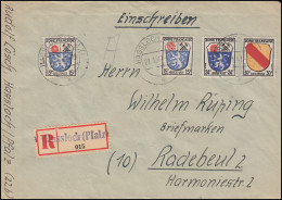 7+9+10 Wappen MiF R-Brief Not-R-Zettel HASSLOCH (PFALZ) 27.1.47 Nach Radebeul - Amtliche Ausgaben