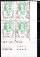 ITALIA REPUBBLICA ITALY REPUBLIC 1983 GIROLAMO FRESCOBALDI QUARTINA ANGOLO DI FOGLIO BLOCK MNH - 1981-90: Mint/hinged