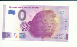 Billet Touristique  0 Euro  - RESERVE AFRICAINE DE SIGEAN - 2022-1 -  UEXC -  N° 4676 - Billet épuisé - Sonstige & Ohne Zuordnung