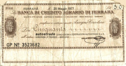 BILLET 50 AGRARIO DI FERRARA 1977 ITALIE - Autres & Non Classés