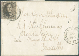 N°10 - Médaillon 10 Centimes Brun, 3 Marges, Obl. D.30 Sur Lettre De LENNICK-St QUENTIN * Le 30-9-63 + Boîte Ru - 22096 - 1851-1857 Médaillons (6/8)