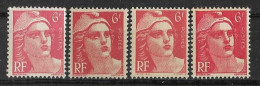 France - 1945/47 - Variété Type Marianne De Gandon  - 4 Exemplaires De Nuances Différentes  Y&T 721*/721*a - Ongebruikt