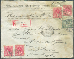 Pays-BAS 5c. (x4) + 2½c. Obl. Dc HULST Sur Enveloppe Recommandée Du 5-VIII-1915 Vers Le Ministre Des Finances A. Van De - Altri & Non Classificati