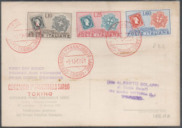 Italia Repubblica - 1951 - Cartolina " Centenario I° Francobollo Sardo - Torino ", FDC - 1946-60: Storia Postale