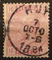 BELGIQUE 1883 Léopold II,  Yvert 38, 10 C Rose Obl Cachet à Date De HUY, 7 Octobre 1884, TB - 1883 Leopold II