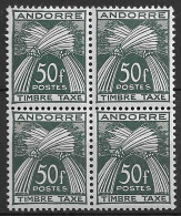 Andorre Timbre Taxe YT N° 40 En Bloc De Quatre Neufs ** MNH. TB - Neufs